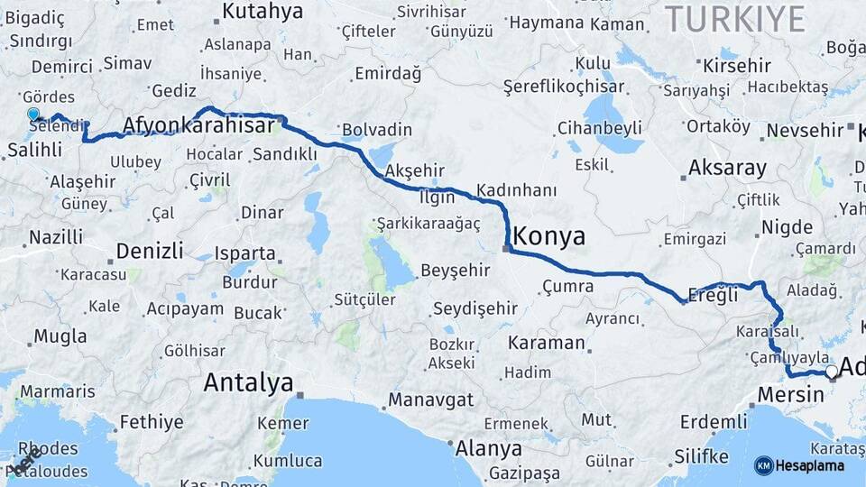 Manisa Köprübaşı Adana Arası Kaç Km - Yol Haritası