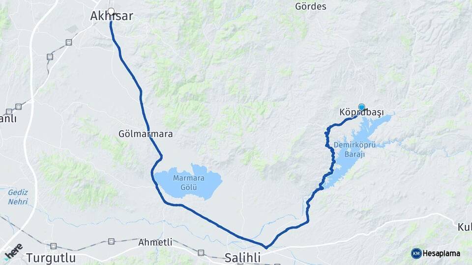 Manisa Köprübaşı Akhisar Arası Kaç Km - Yol Haritası
