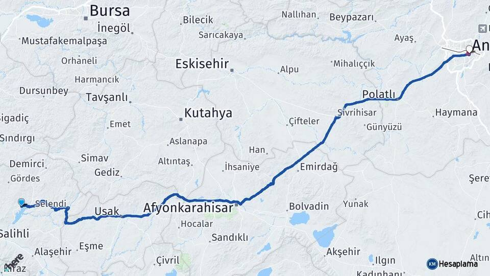 Manisa Köprübaşı Ankara Arası Kaç Km - Yol Haritası