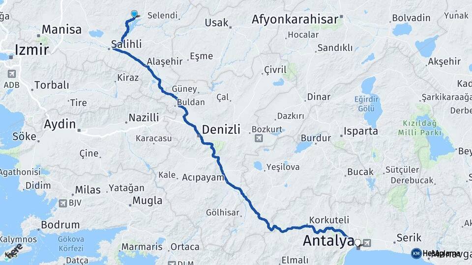 Manisa Köprübaşı Antalya Arası Kaç Km - Yol Haritası