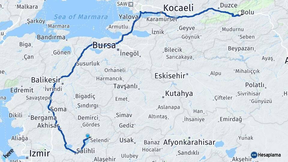 Manisa Köprübaşı Bolu Arası Kaç Km - Yol Haritası