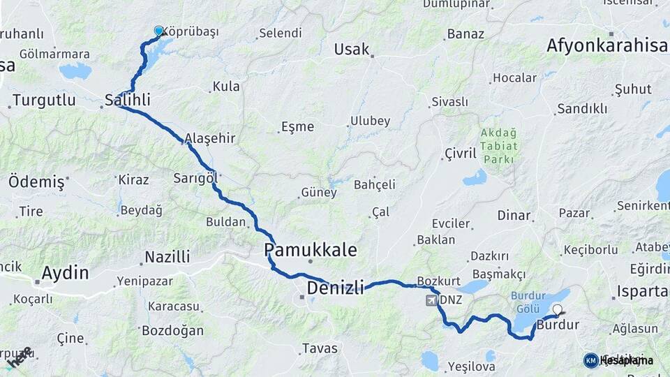 Manisa Köprübaşı Burdur Arası Kaç Km - Yol Haritası