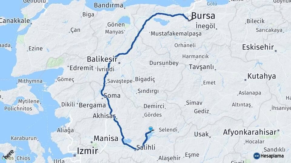 Manisa Köprübaşı Bursa Arası Kaç Km - Yol Haritası