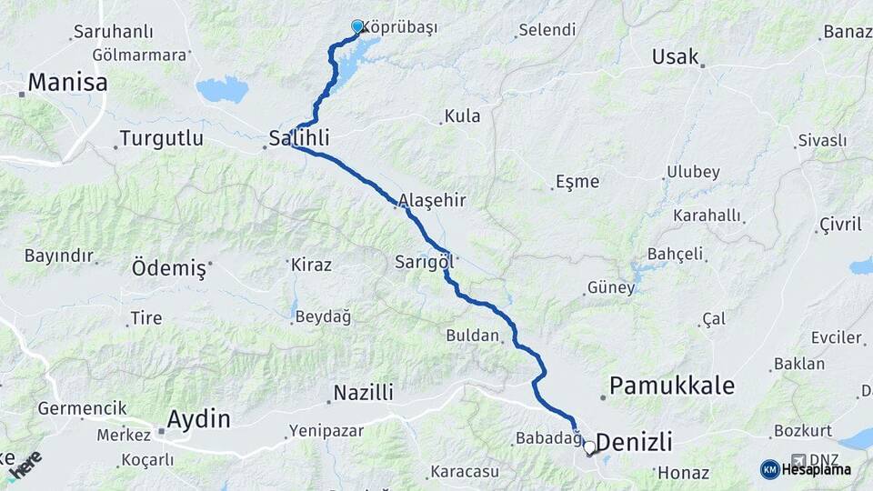 Manisa Köprübaşı Denizli Arası Kaç Km - Yol Haritası