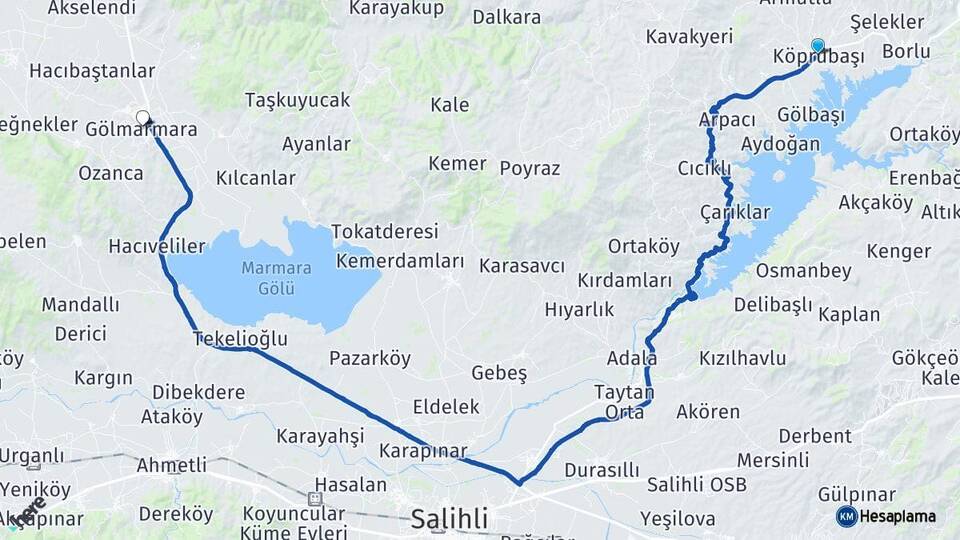Manisa Köprübaşı Gölmarmara Arası Kaç Km - Yol Haritası
