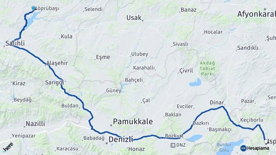 Manisa Köprübaşı Isparta Arası Kaç Km - Yol Haritası