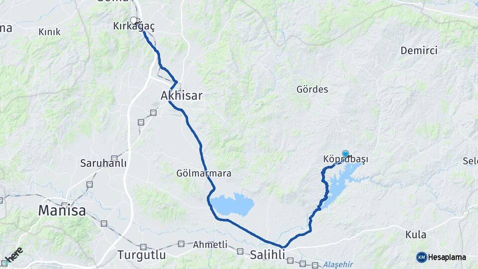 Manisa Köprübaşı Kırkağaç Arası Kaç Km - Yol Haritası