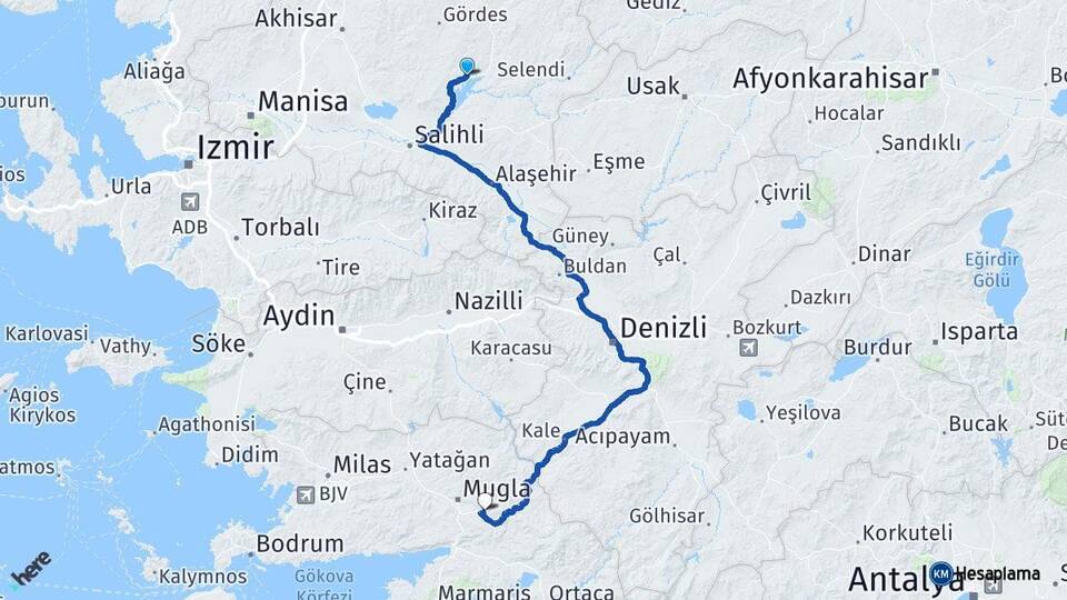 Manisa Köprübaşı Muğla Arası Kaç Km - Yol Haritası