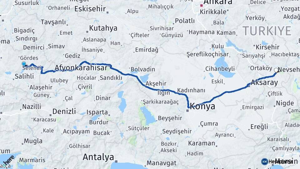 Manisa Köprübaşı Nevşehir Arası Kaç Km - Yol Haritası