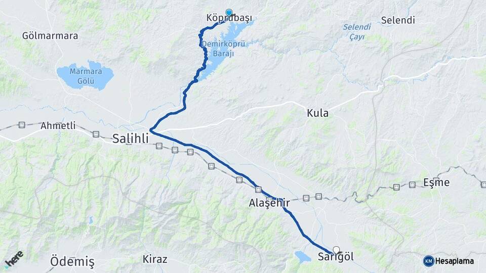 Manisa Köprübaşı Sarıgöl Arası Kaç Km - Yol Haritası
