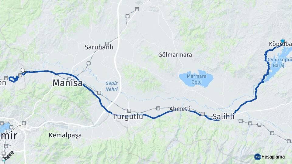 Manisa Köprübaşı Şehzadeler Arası Kaç Km - Yol Haritası