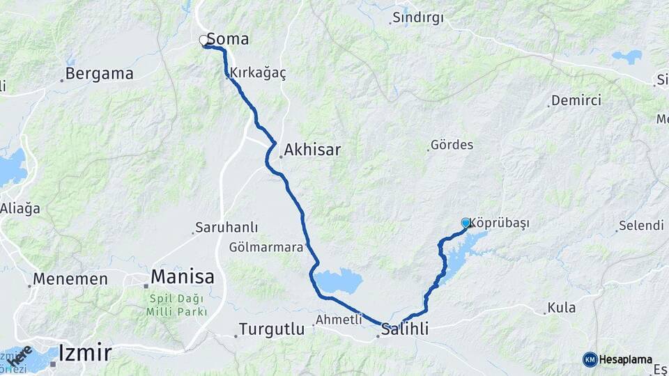 Manisa Köprübaşı Soma Arası Kaç Km - Yol Haritası