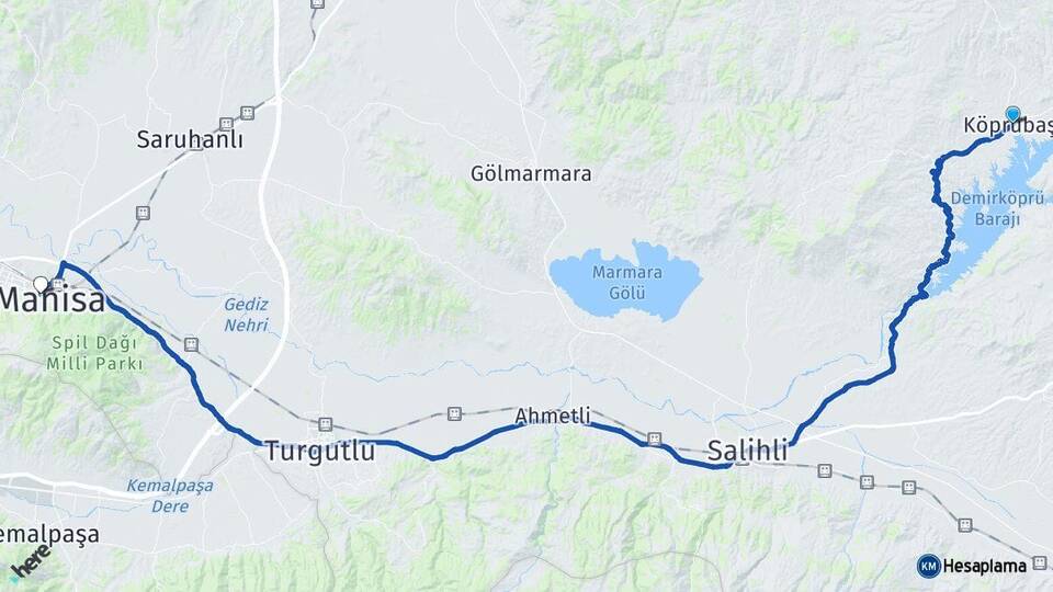 Manisa Köprübaşı Yunusemre Arası Kaç Km - Yol Haritası