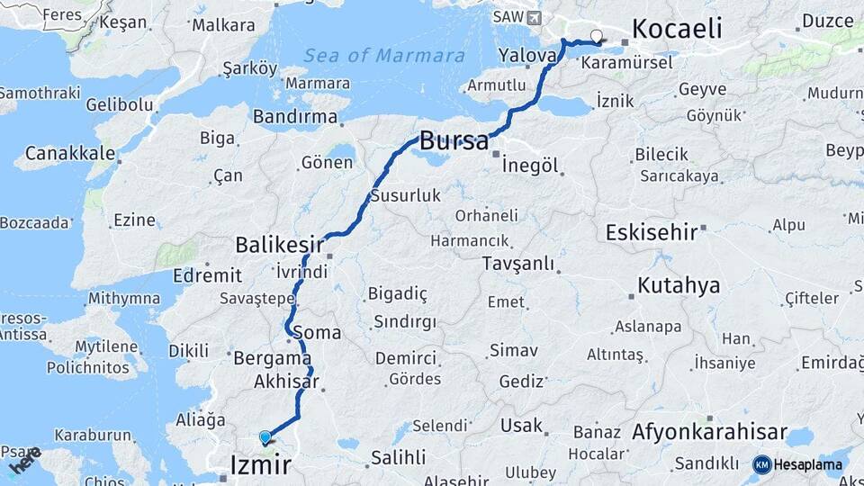Manisa Körfez Kocaeli Arası Kaç Km - Yol Haritası