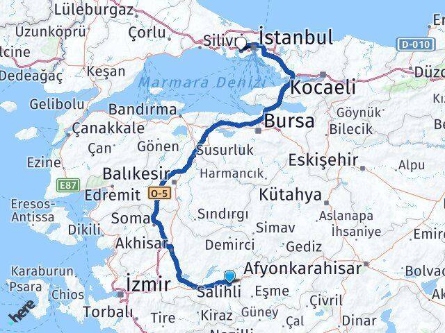 Manisa Kula Halkalı Küçükçekmece İstanbul Arası Kaç Km - Yol Haritası