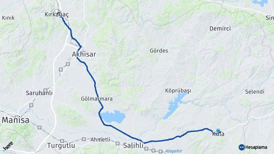 Manisa Kula Kırkağaç Arası Kaç Km - Yol Haritası