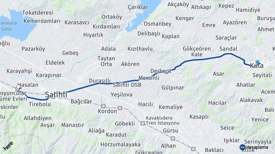 Manisa Kula Sart Salihli Arası Kaç Km - Yol Haritası