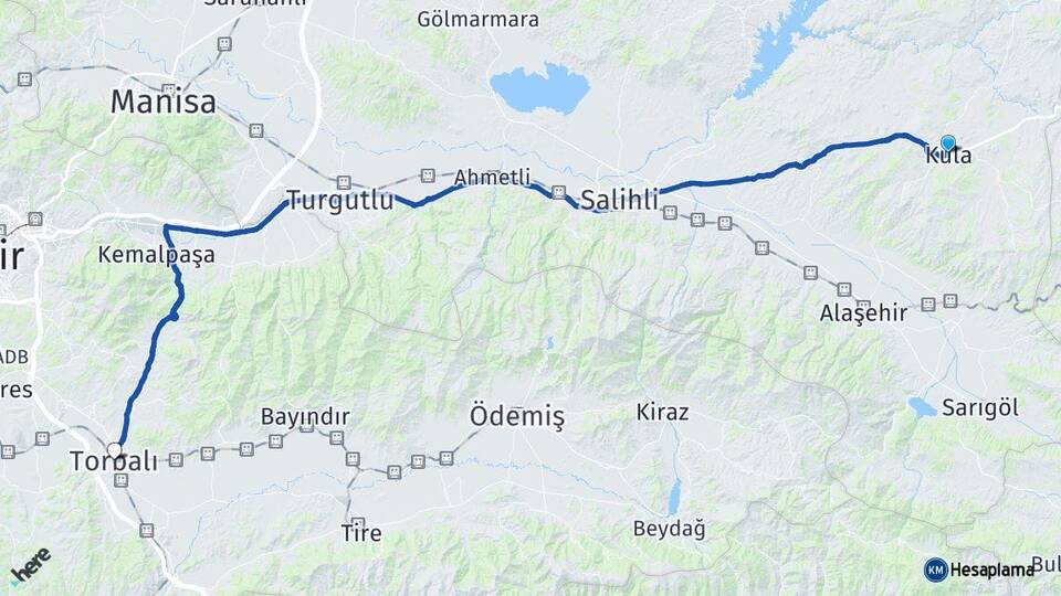 Manisa Kula Torbalı İzmir Arası Kaç Km - Yol Haritası