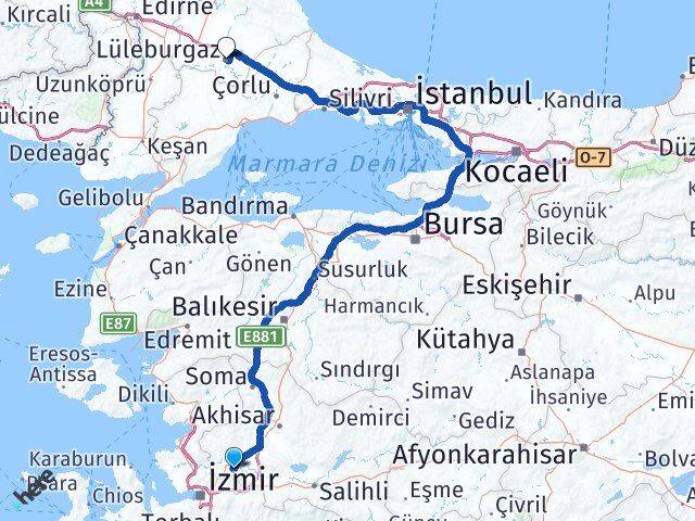 Manisa Lüleburgaz Kırklareli Arası Kaç Km - Yol Haritası