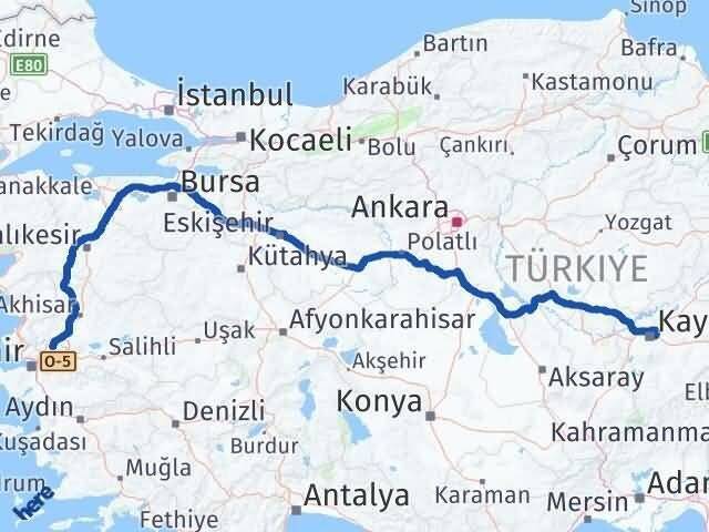 Manisa Melikgazi Kayseri Arası Kaç Km - Yol Haritası
