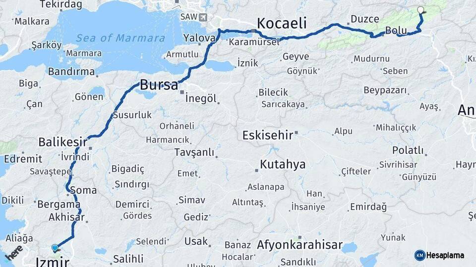 Manisa Mengen Bolu Arası Kaç Km - Yol Haritası