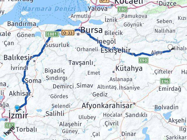 Manisa Mihalıççık Eskişehir Arası Kaç Km - Yol Haritası