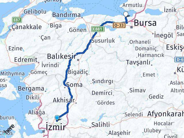 Manisa Mudanya Bursa Arası Kaç Km - Yol Haritası