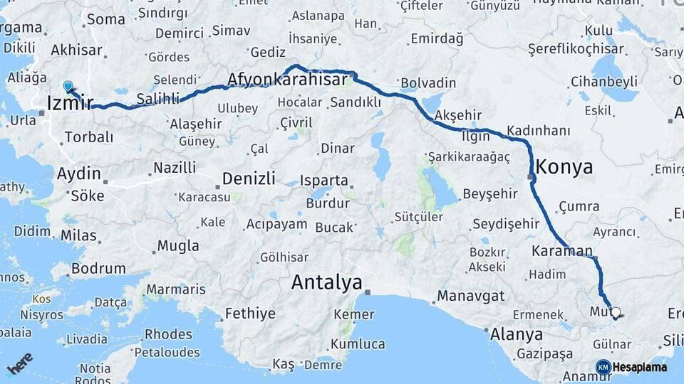 Manisa Mut Mersin Arası Kaç Km - Yol Haritası