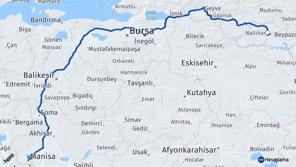 Manisa Nallıhan Ankara Arası Kaç Km - Yol Haritası