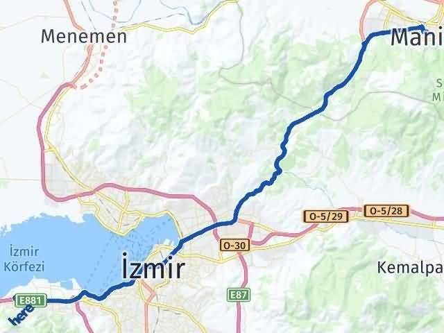 Manisa Narlıdere İzmir Arası Kaç Km - Yol Haritası