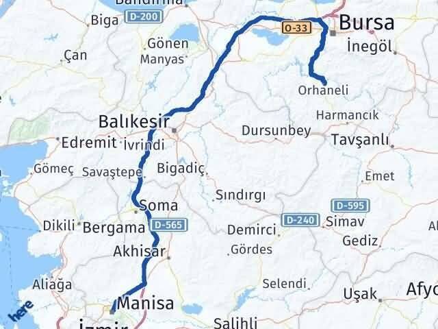 Manisa Orhaneli Bursa Arası Kaç Km - Yol Haritası