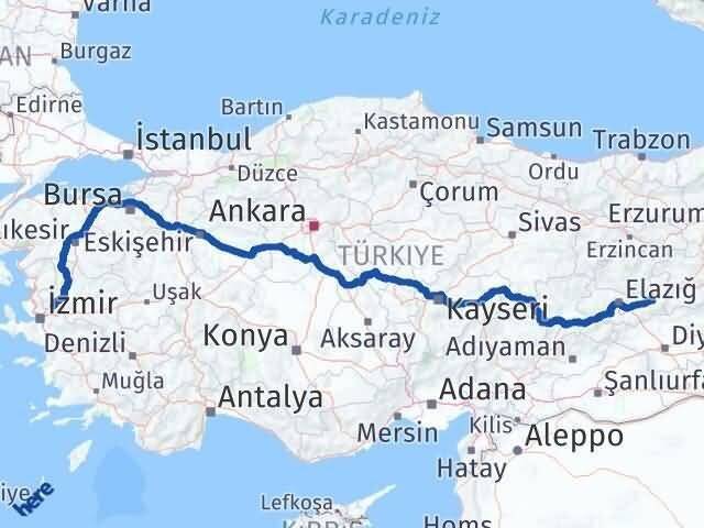 Manisa Palu Elazığ Arası Kaç Km - Yol Haritası