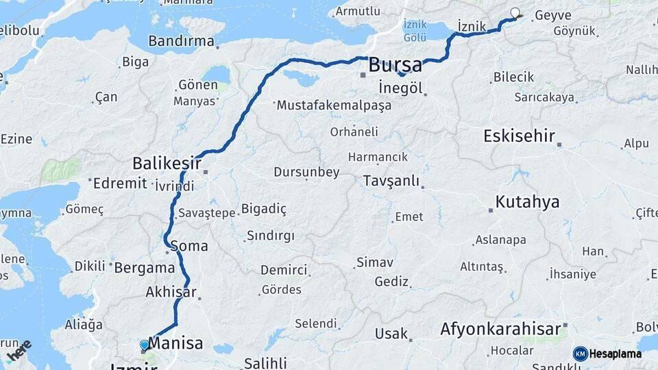 Manisa Pamukova Sakarya Arası Kaç Km - Yol Haritası