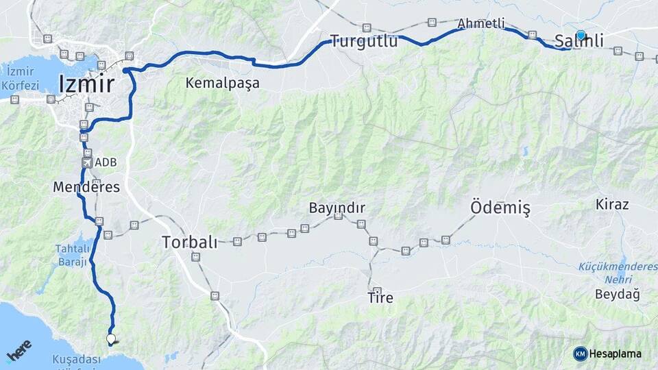 Manisa Salihli Ahmetbeyli Menderes İzmir Arası Kaç Km - Yol Haritası
