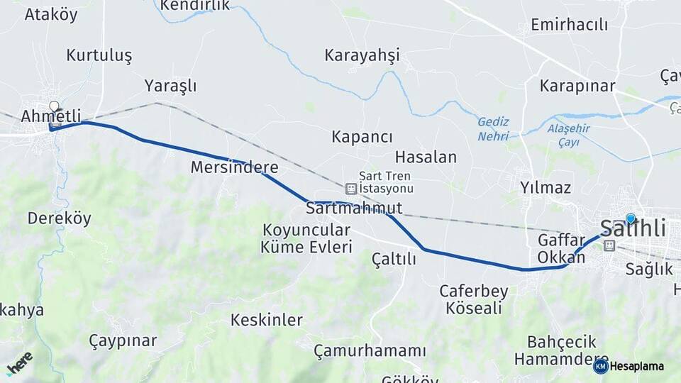 Manisa Salihli Ahmetli Arası Kaç Km - Yol Haritası