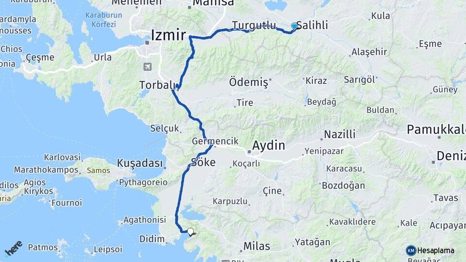 Manisa Salihli Akbük Didim Aydın Arası Kaç Km - Yol Haritası