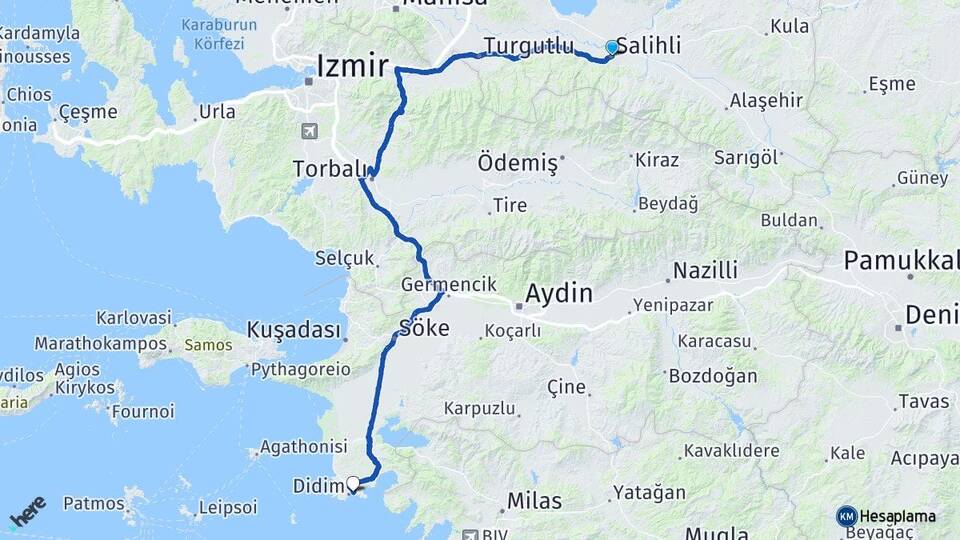 Manisa Salihli Altınkum Didim Aydın Arası Kaç Km - Yol Haritası
