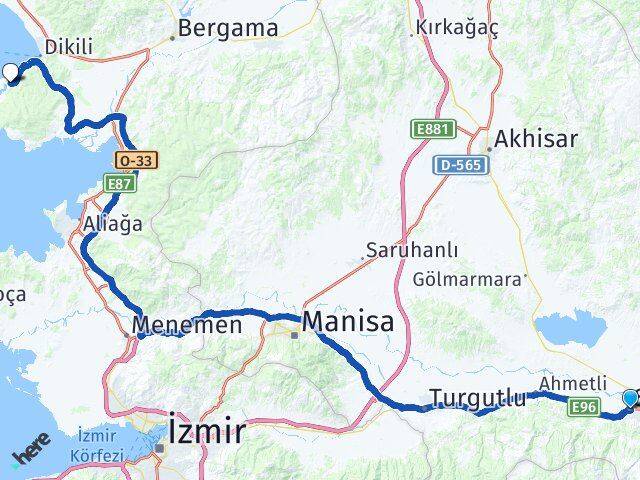 Manisa Salihli Bademli Dikili İzmir Arası Kaç Km - Yol Haritası