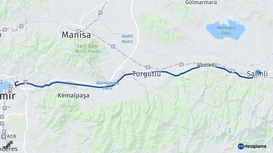 Manisa Salihli Bayraklı İzmir Arası Kaç Km - Yol Haritası