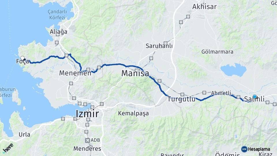 Manisa Salihli Foça İzmir Arası Kaç Km - Yol Haritası