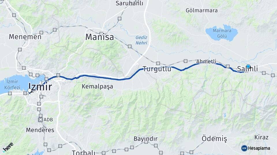 Manisa Salihli Göztepe Konak İzmir Arası Kaç Km - Yol Haritası