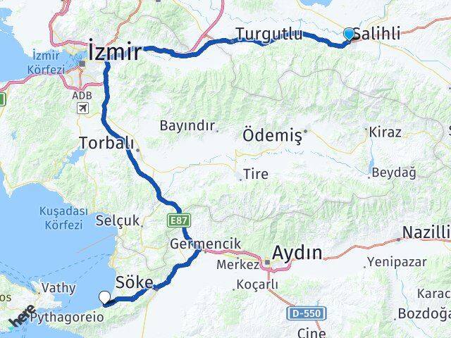 Manisa Salihli Güzelçamlı Kuşadası Aydın Arası Kaç Km - Yol Haritası