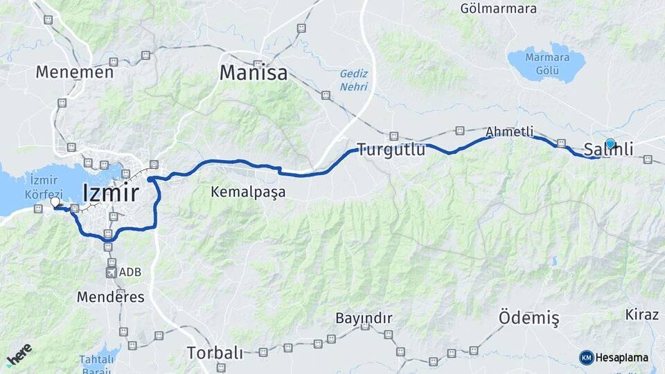 Manisa Salihli İnciraltı Balçova İzmir Arası Kaç Km - Yol Haritası