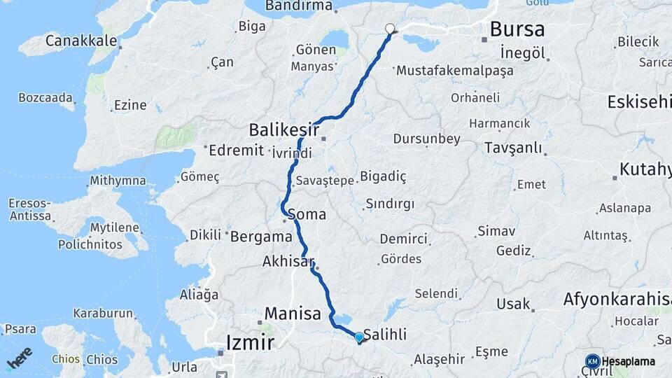 Manisa Salihli Karacabey Bursa Arası Kaç Km - Yol Haritası