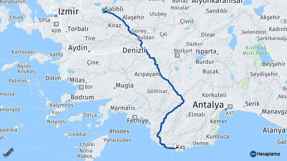 Manisa Salihli Kaş Antalya Arası Kaç Km - Yol Haritası