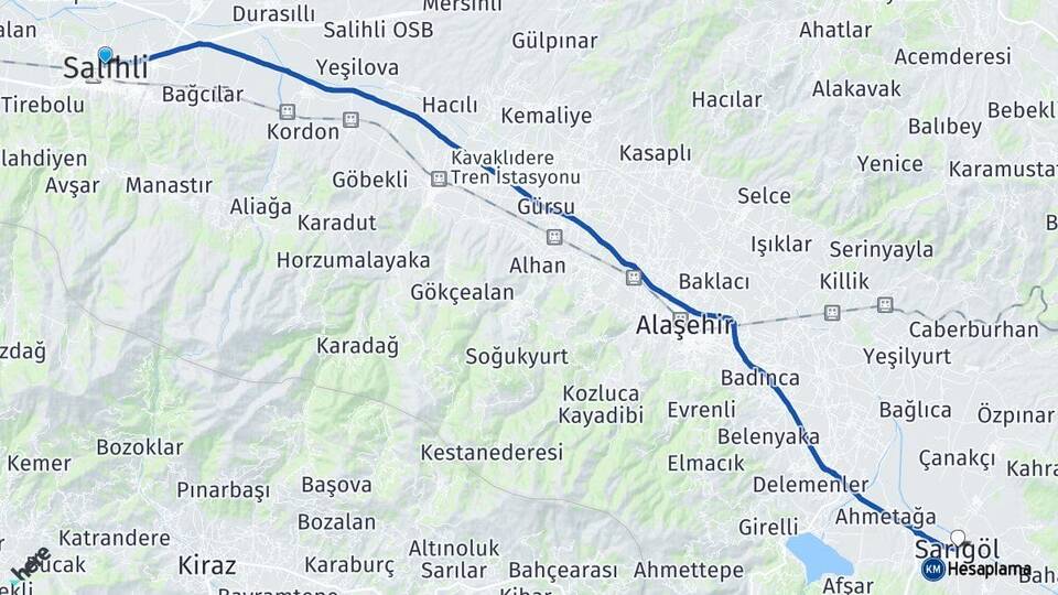 Manisa Salihli Sarıgöl Arası Kaç Km - Yol Haritası