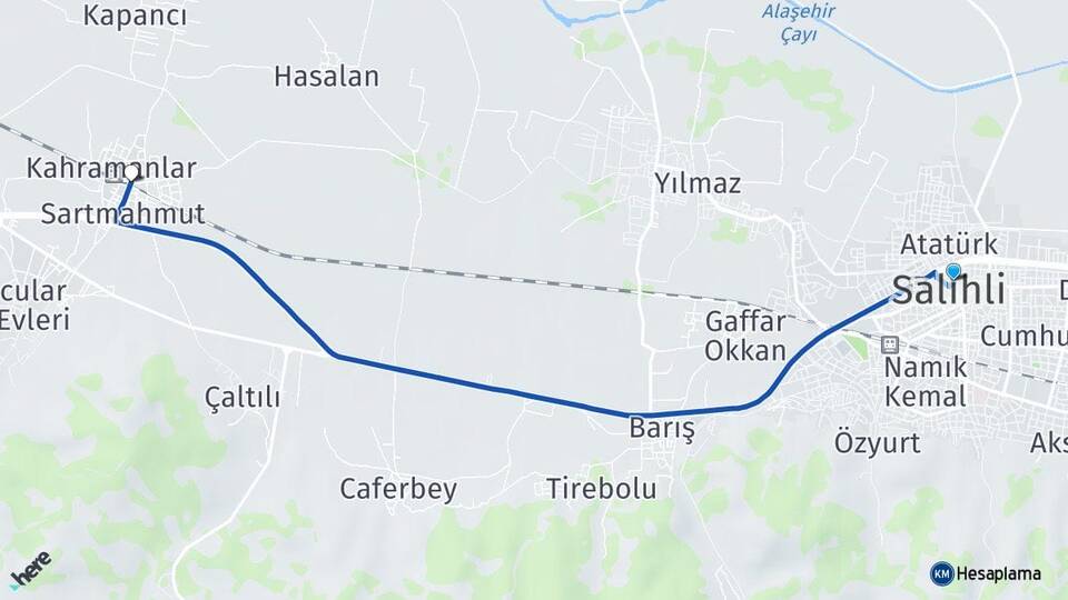 Manisa Salihli Sart Salihli Arası Kaç Km - Yol Haritası