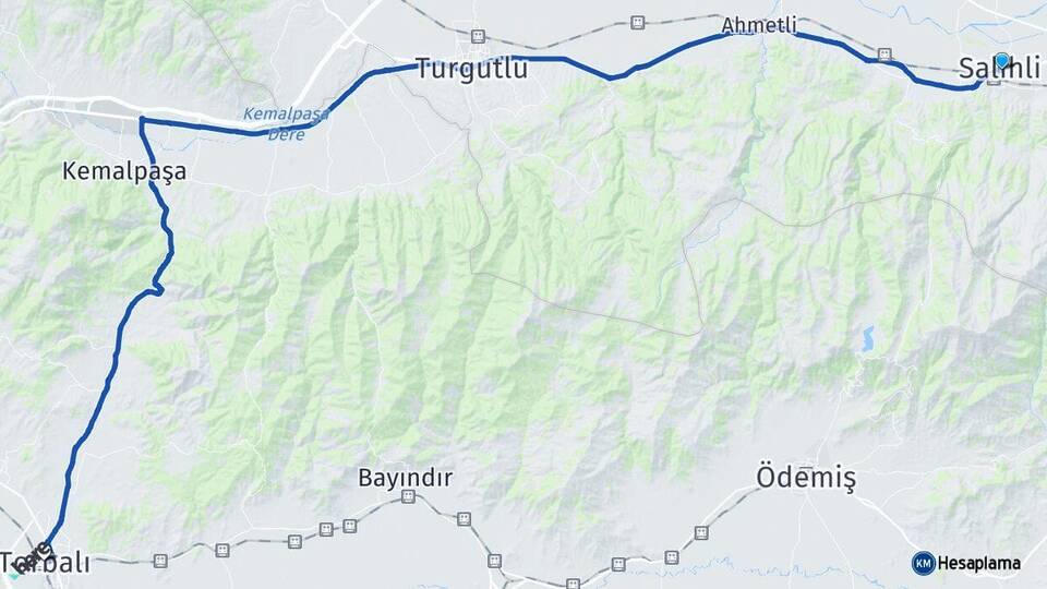 Manisa Salihli Torbalı İzmir Arası Kaç Km - Yol Haritası