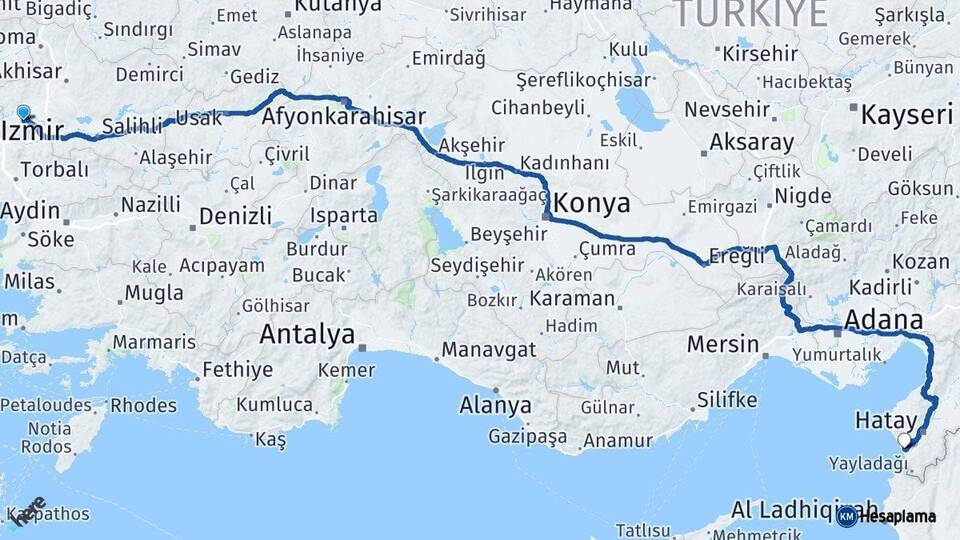 Manisa Samandağ Hatay Arası Kaç Km - Yol Haritası