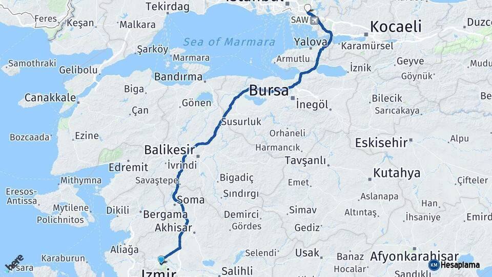 Manisa Sancaktepe İstanbul Arası Kaç Km - Yol Haritası